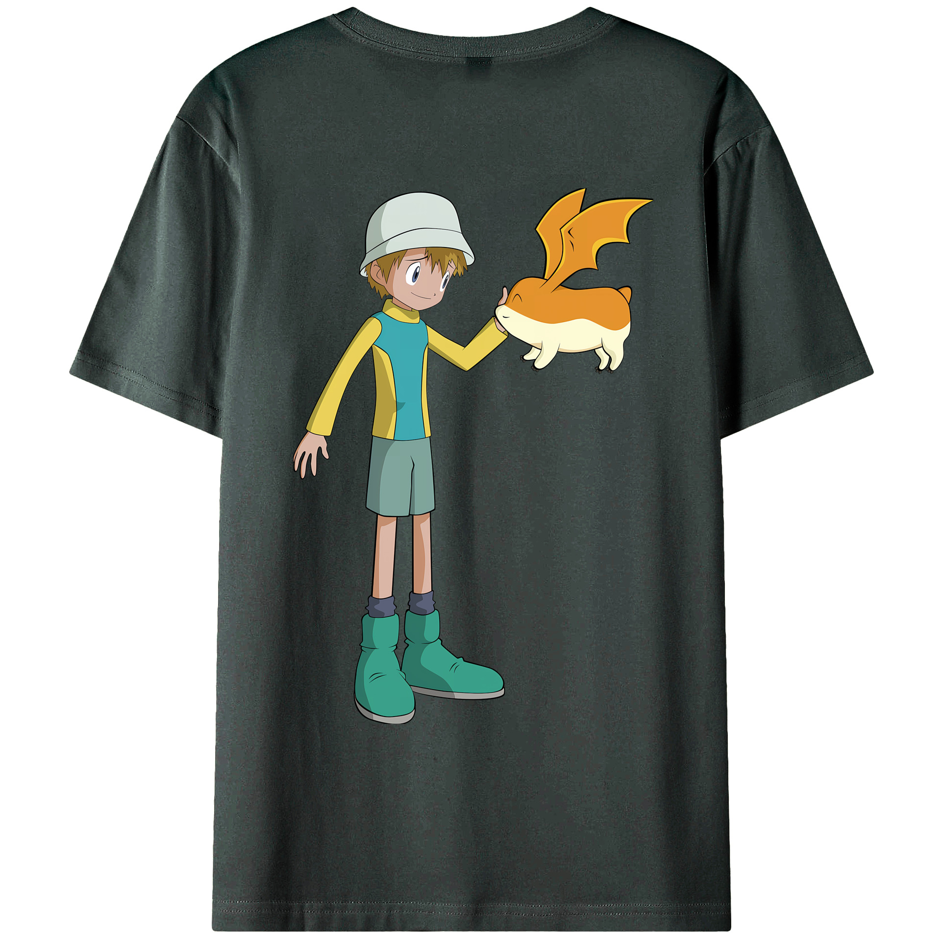 （画像用） Digimon デジタルモンスター/デジモン 綿100％ メンズ半袖Tシャツ（バックプリント） 通気性